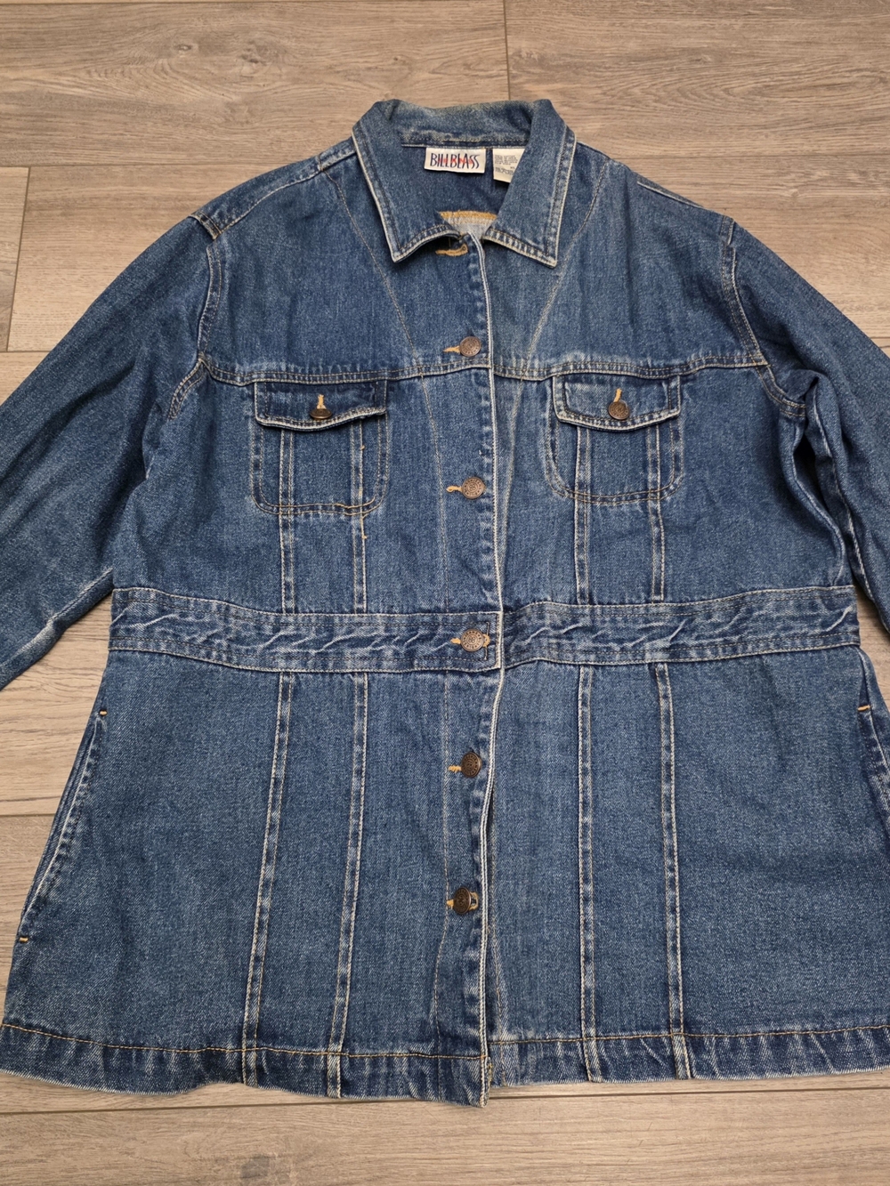 Vintage 90s Bill Blass Jeans Denim Chore Jacket / Longline Coat Size XL - Picture 3 of 10